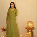 Green Lucknow Chikankari Viscose Jaal Handwork Mukaish 3 PC Set