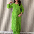 Green Lucknowi Chikankari Anchor Thread 3D Work Muslin Kurta & Palazzo Set