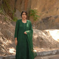 Green Elegant Viscose Lucknow Chikankari Handwork Ensemble (New)