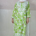 Green Plus Size Mulmul Printed Lucknowi Chikankari Kurta Set - Up to 5XL