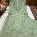 Green Plus Size Lucknow Chikankari Modal Kurti with Palazzo Set