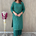 Green Modal Cotton Lucknow Chikankari Kurti with Palazzo Set