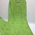 Green Premium Rayon Lucknow Chikankari Kurti Palazzo Dyed Set with Mukesh Work