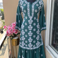 Teal Green Premium Kurti & Gharara Co-ord Set – Lucknow Chikankari Handwork