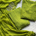 Green Premium Rayon Chikankari Kurta Palazzo Dupatta Set | Hand Embroidered with Mukesh Work