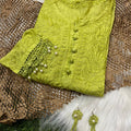 Green Elegant Chanderi Kurti with Quraishiya & Moti Work – Matching Handmade Earrings & lycra Pant