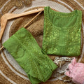 Green Premium Lucknow Chikankari Cotton Short Frock Dhoti Co-ord Set