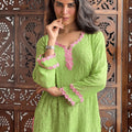 Verdant Green Premium Resham Viscose Jall Short Kurti