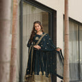 Dark Sea Green Zari & Sequin Embroidered Anarkali Party Wear Gown with Dupatta