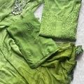 Green Ombre Elegance: Handcrafted Lucknowi Chikankari Rayon 3-Piece Set with Dupatta