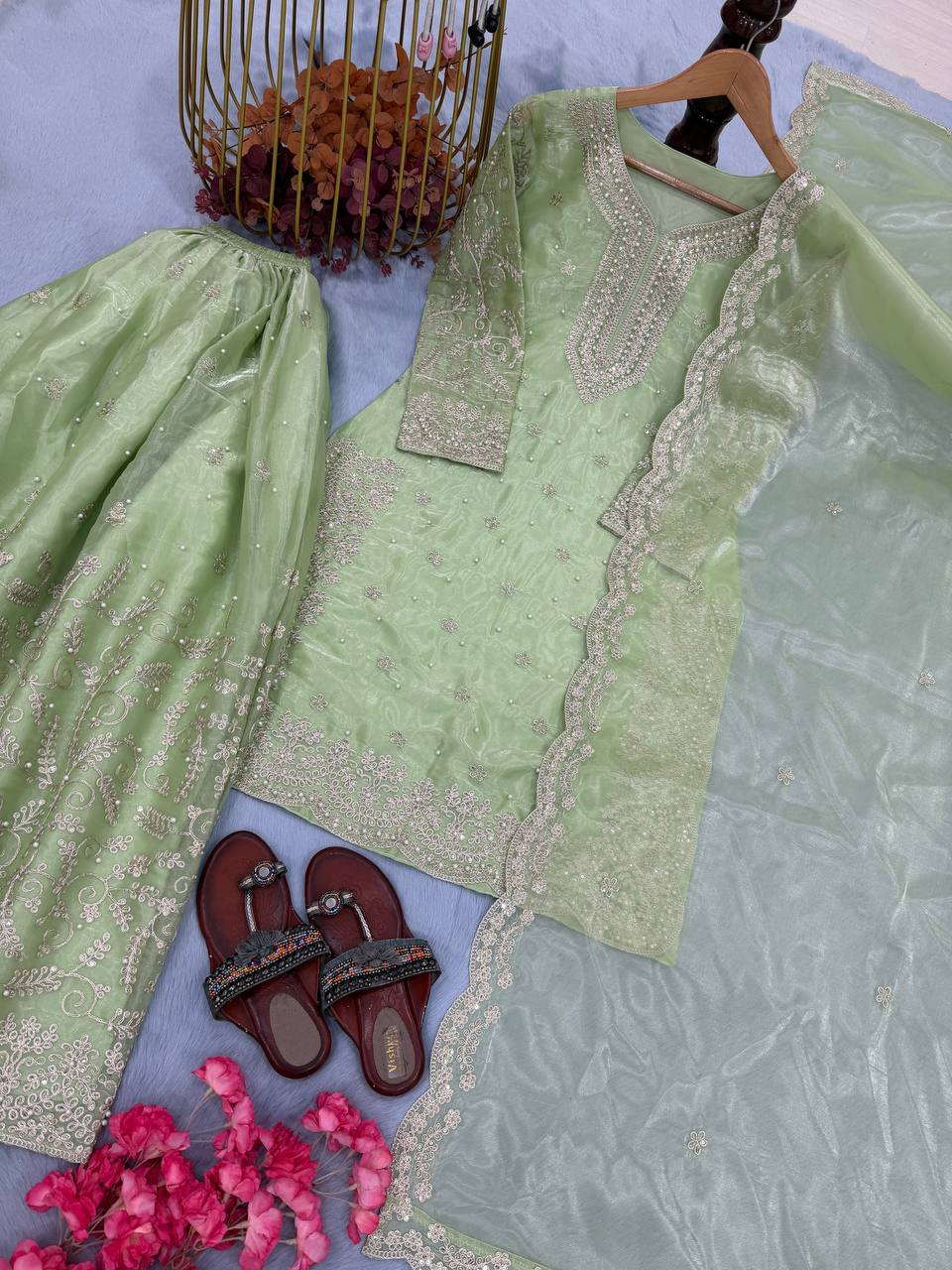 Green Ethereal Silk Embroidered Ensemble Eid Special