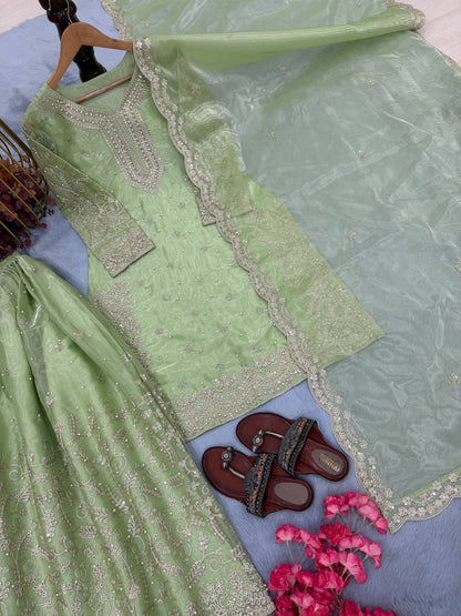 Green Ethereal Silk Embroidered Ensemble Eid Special