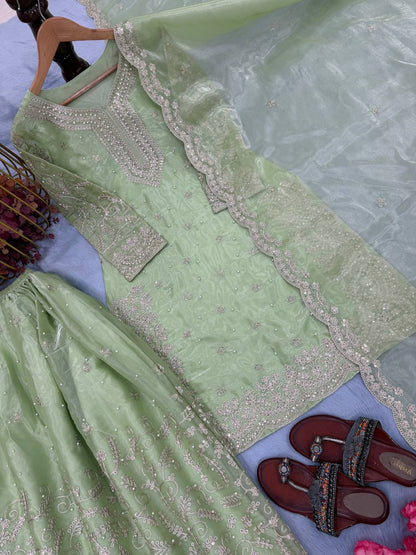 Green Ethereal Silk Embroidered Ensemble Eid Special