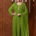 Green Premium Lucknow Chikankari Viscose Kurta, Palazzo & Dupatta Set with Mukaish and Lace Work