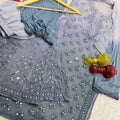 Grey Chikankari Elegance Ombré Mirror Booti Jaal Set - Kurti, Sharara & Dupatta