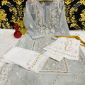 Grey Graceful Lucknawi Georgette Chikankari GotaPatti Ensemble (Inner Included)