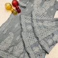 Grey Lucknawi Chikankari Georgette Kurti and Sharara Set , Dupatta and Inner Included