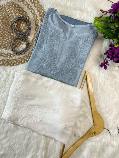 Grey Ombre Dyed Short Top and Plazzo Set