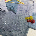 Grey Purple Enchanting Lucknawi Jaal - Chikankari Festive Set - Kurti, Sharara & Dupatta -(Inner Included)