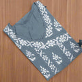 Grey Roman Silk Chikankari Angrakha Kurti and Pant Set