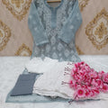 Grey Lucknawi Chikankari Georgette Full Jaal Sharara 4 Pc Set