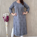 Grey Exquisite Lucknow Chikankari Mukesh Work Kurti Set