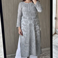 Grey Lucknowi Chikankari Rose Viscose Georgette Kurta Set