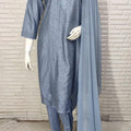 Greyish Blue Chikankari Elegance: Modaal Chanderi Cutdana Ensemble