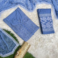 Greyish Blue Chikankari Handwork Cotton Dyeable Set , Dobby Bundi Dupatta from Lucknow