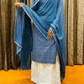 Greyish Blue Ready-to-Wear Chikankari Kurti Sharara Dupatta 3-Piece Set