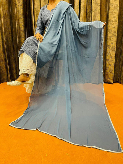 Greyish Blue Ready-to-Wear Chikankari Kurti Sharara Dupatta 3-Piece Set - Inayakhan Shop 