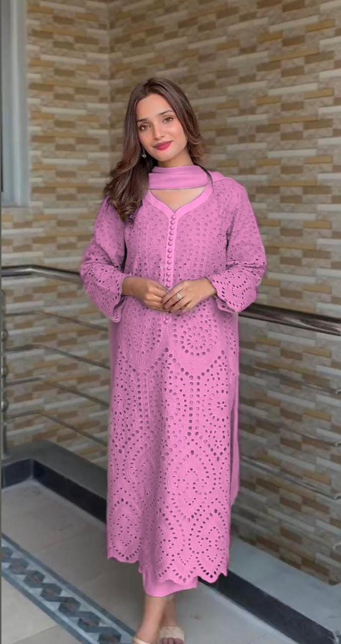 Pastel Pink Chikan Hakoba Designer Ready-to-Wear Suits Plus Sizes available