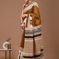 Brown Ajrakh Cotton Mul Handblock Print Saree with Ready-to-Wear Blouse Set