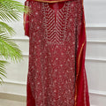Red Premium Front Jaal Collection Pure Mul Chikankari Suit Set