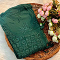 Dark Green Exquisite Handcrafted Lucknowi Chikankari Viscose Angarkha – 3D Floral Embroidery