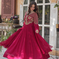Red Nafisa Embroidered Georgette Indian Gown with Dupatta