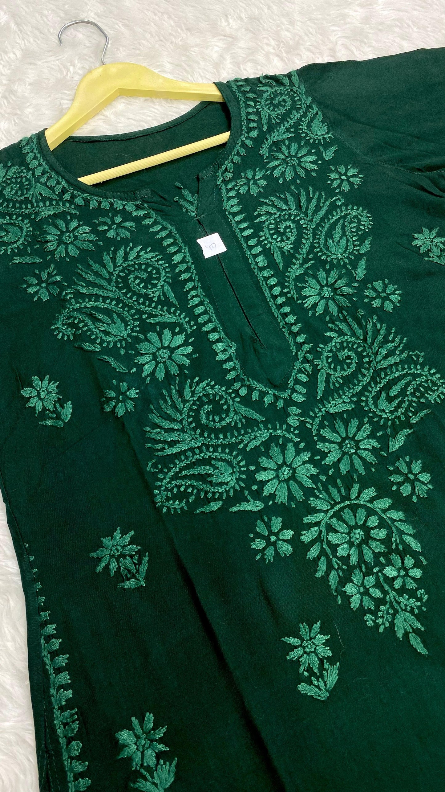 Dark Green Premium Lucknow Chikankari Cotton Kurti & Palazzo Set