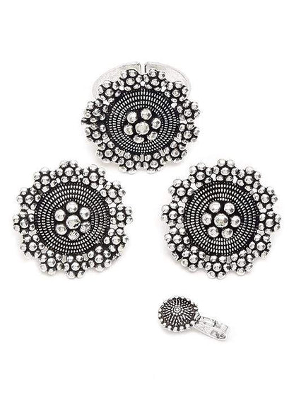 Vintage Oxidised Jewellery Set Necklace , Earrings , Rings , Nose Clip