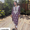 Lavendar Elegant Lucknowi Chikankari Cotton Kurti 3 pc Set