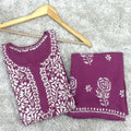 Lavendar Lucknowi Splendor: Rayon Embroidered Kurti and Palazzo Set