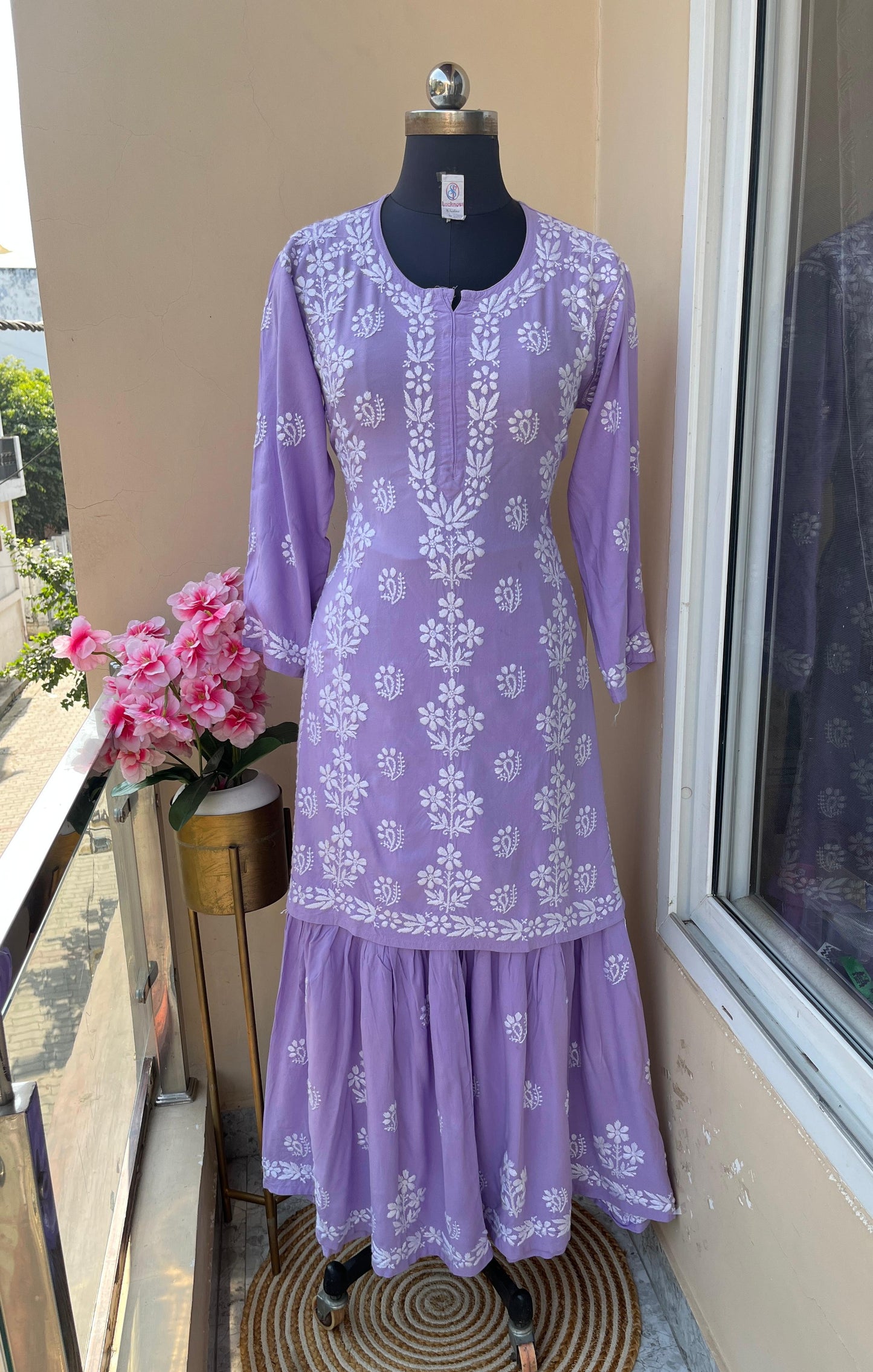 Lavendar Premium Kurti & Gharara Co-ord Set – Lucknow Chikankari Handwork