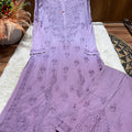 Lavendar Plus Size Lucknow Chikankari Modal Kurti with Palazzo Set
