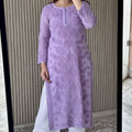 Lavendar Lucknowi Chikankari Rose Viscose Georgette Kurta Set