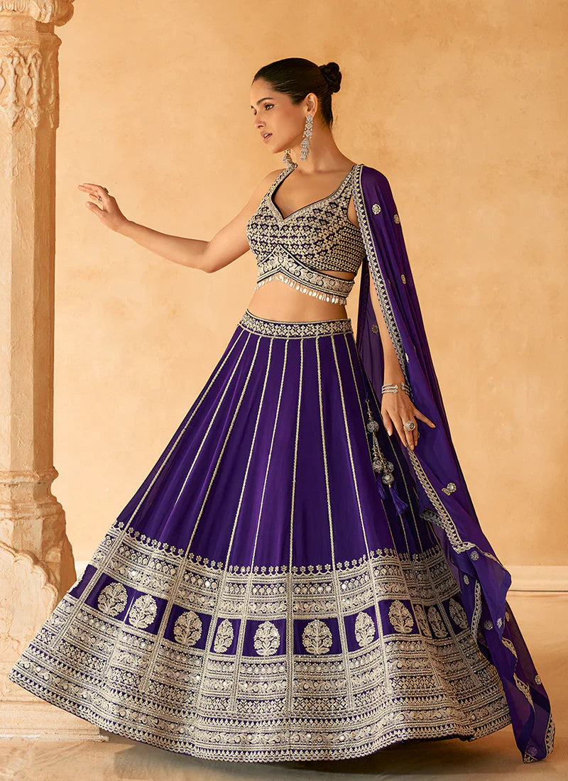 Purple Traditional Embroidery Wedding Guest Lehenga Choli