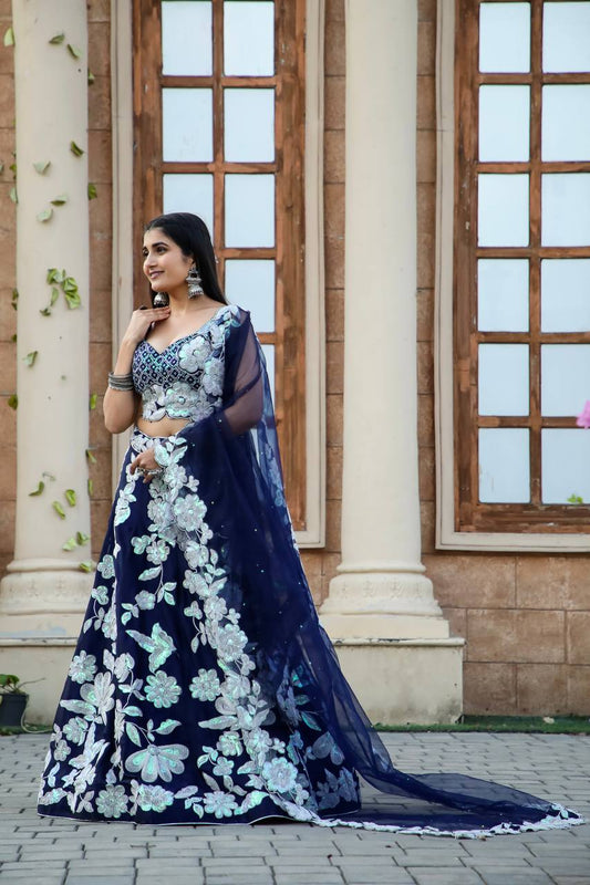 Celebrate the Charm of Indian Culture with this Navy Blue Bridesmaid Lehenga Choli