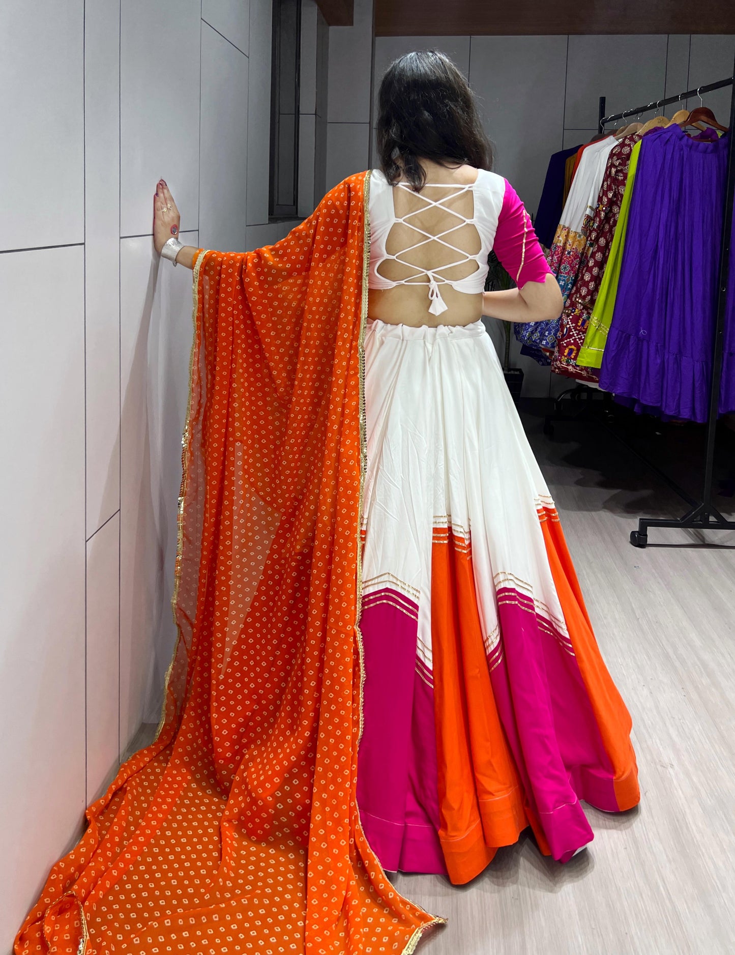 Traditional Gotta Patti Rayon Cotton Stitched Navratri Lehenga Choli Set