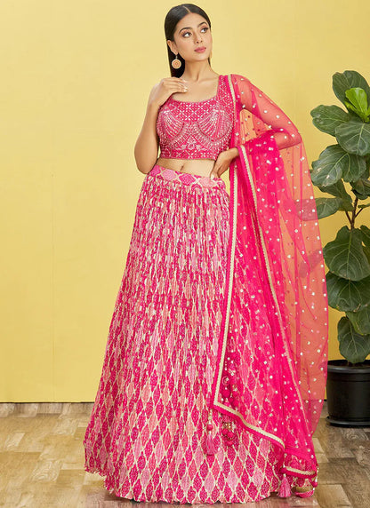 Pink Chinon Wedding Guest Party Wear Lehenga Choli