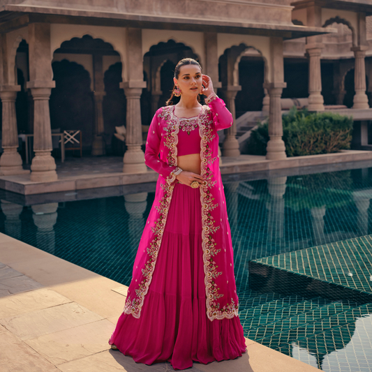 Pink Wedding Wear , Bridesmaid Lehenga Choli with Shrug