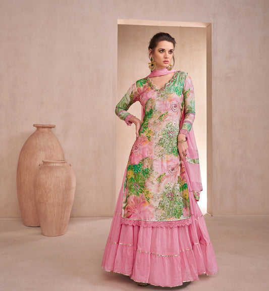 Pink Elegant Party Wear Muslin Lehenga Suit with Dupatta