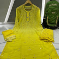 Lemon Yellow Dye Ombre Georgette Kurti Set With Sharara and Chiffon Dupatta(Inner Included)
